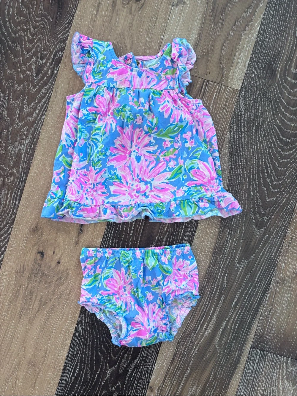 Lilly Pulitzer Baby Girl Floral Tunic Bloomer Set Pink Blue 6-12M